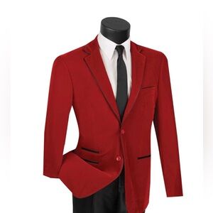 Vinci Velvet Blazer Sport Coat Solid Red Slim Fit